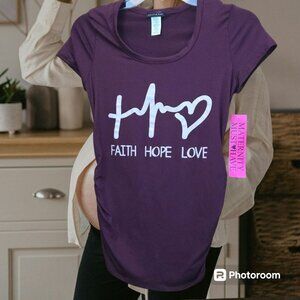 NWT Women's Maternity Violet & Ruby Top Faith Hope Love Burgundy Size S Ruching